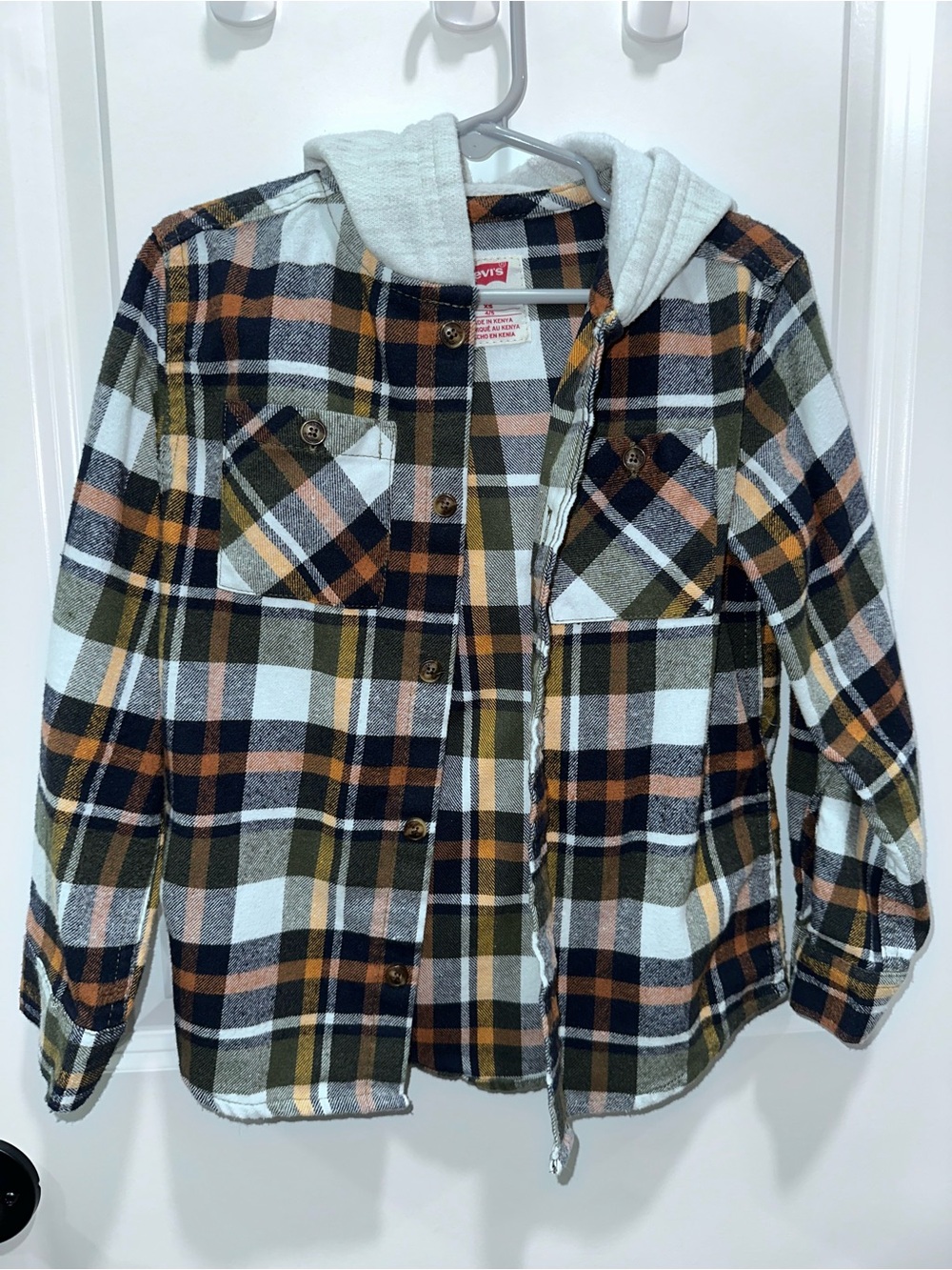 Levi's Boy Plaid Hooded Flannel Shirt